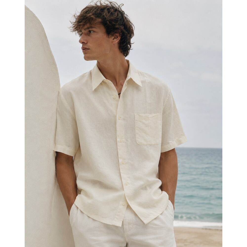 Tasso Elba Silk Linen Button Up Shirt Mens L Coastal Old Money Beach Vacation